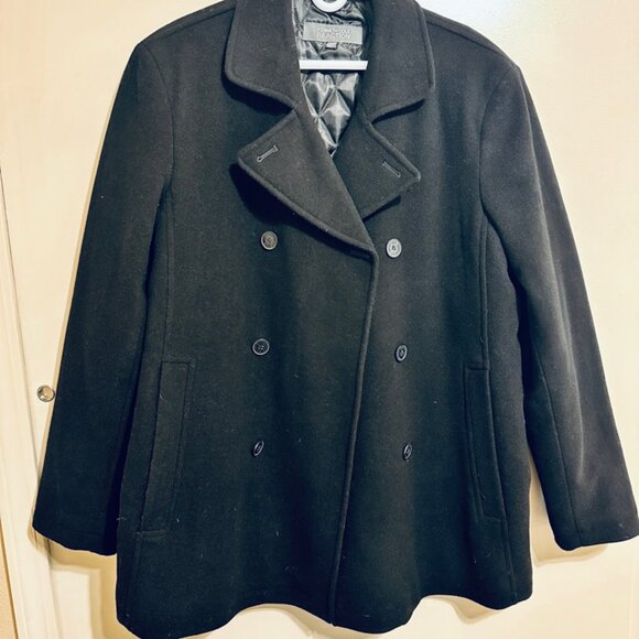 Kenneth Cole Reaction Wool Blend Size L Black Pea Coat Dry Clean - Picture 9 of 10